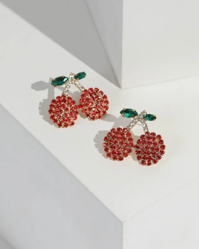 Multi Colour Crystal Cherry Stud Earrings sold by Collete Hayman