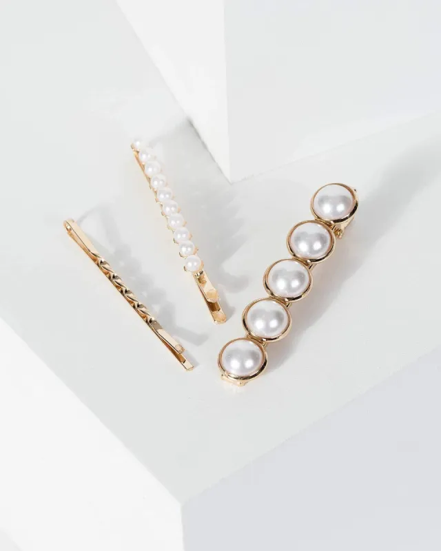 Gold 3 Pack Pearl And Twisted Metail Hair Slides sold by Collete Hayman