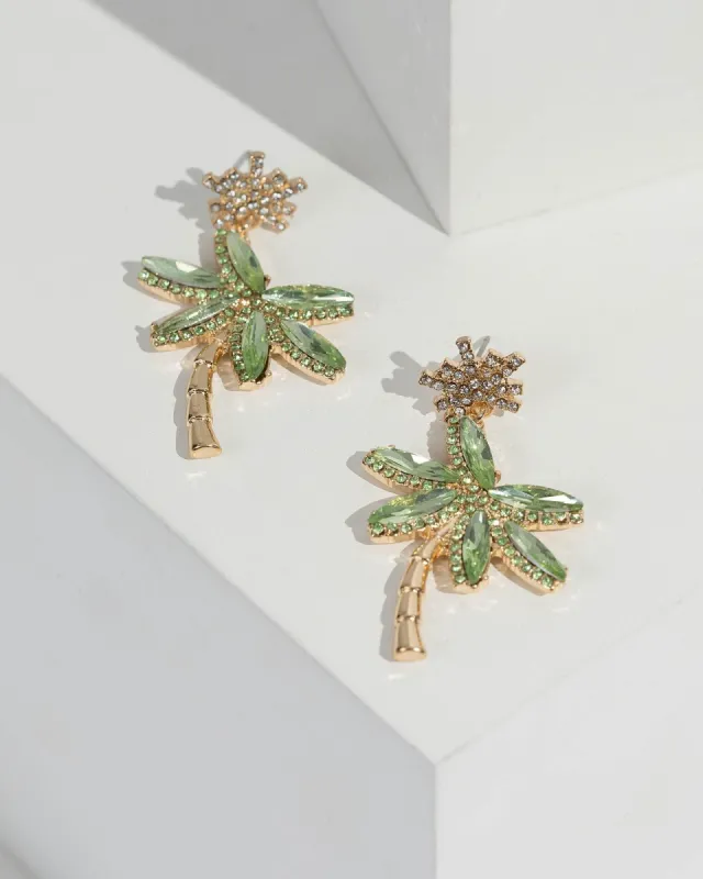 Green Crystal Palm Tree Drop Earrings sold by Collete Hayman