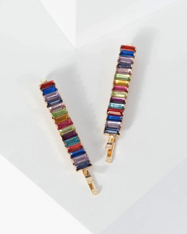 Multi Colour 2 Pack Rectangle Crystal Hair Slides sold by Collete Hayman