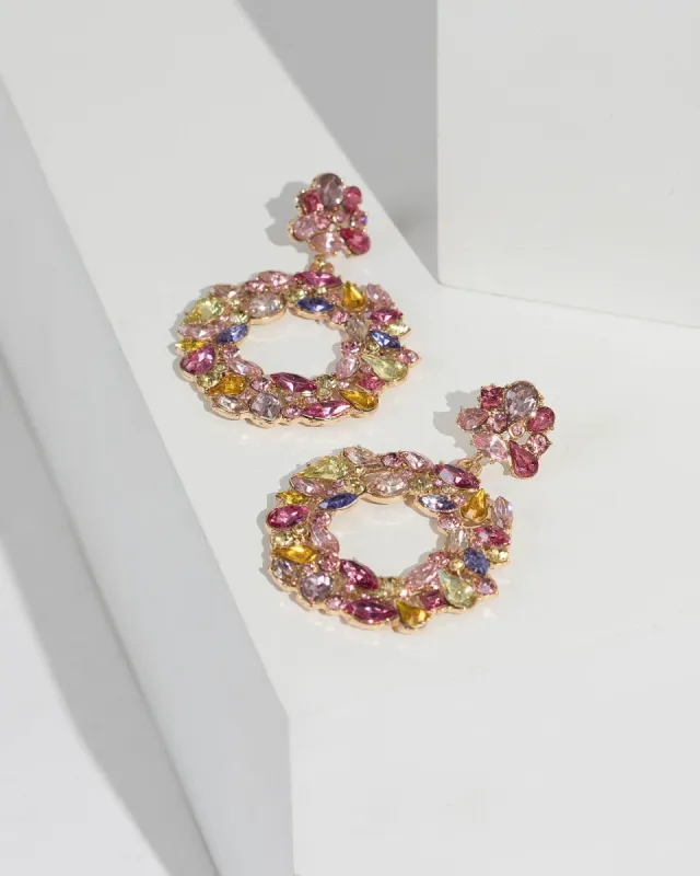 Multi Colour Crystal Cluster Halo Earrings sold by Collete Hayman