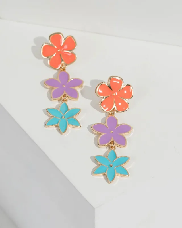 Multi Colour Enamel Flower Drop Earrings sold by Collete Hayman