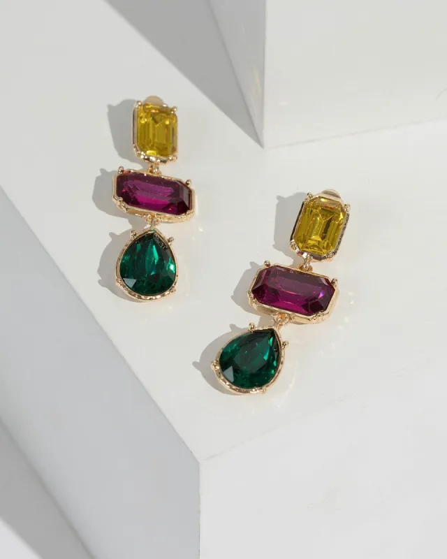Multi Colour Rectangle And Teardrop Drop Earrings sold by Collete Hayman