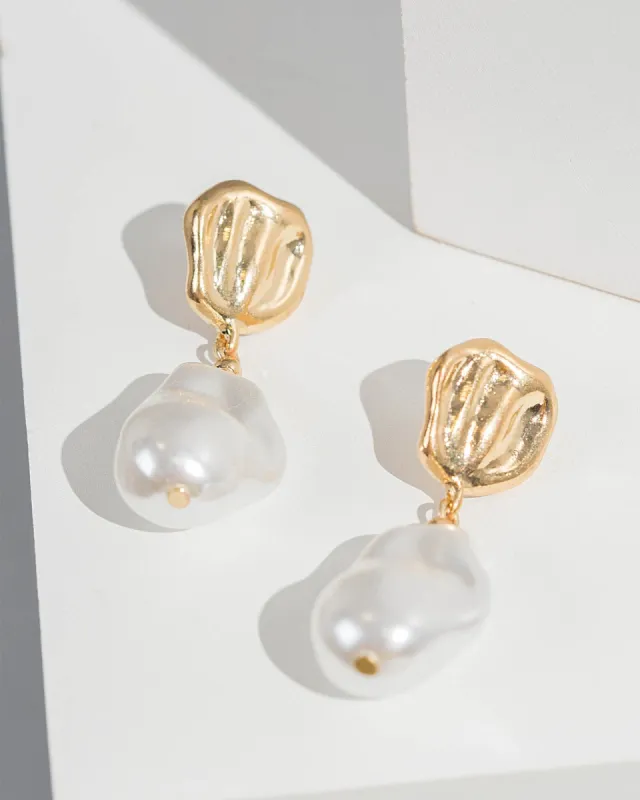Pearl Organic Metal Drop Earrings sold by Collete Hayman