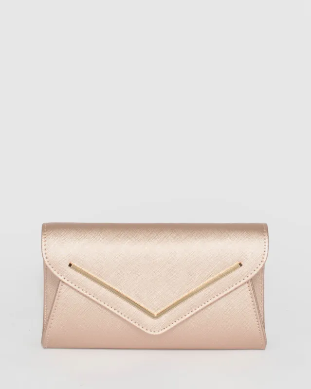 Rose Gold Clare Bar Clutch Bag sold by Collete Hayman