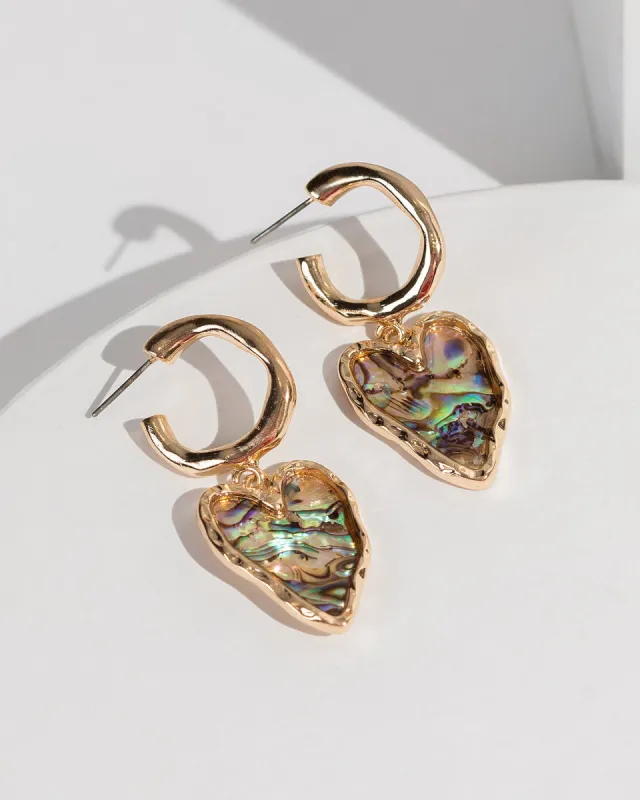 Brown Iridescent Heart Hoop Earrings sold by Collete Hayman