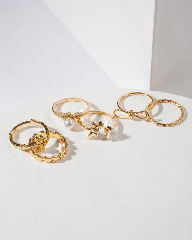 Gold Multi Pack Flower And Bow Rings sold by Collete Hayman