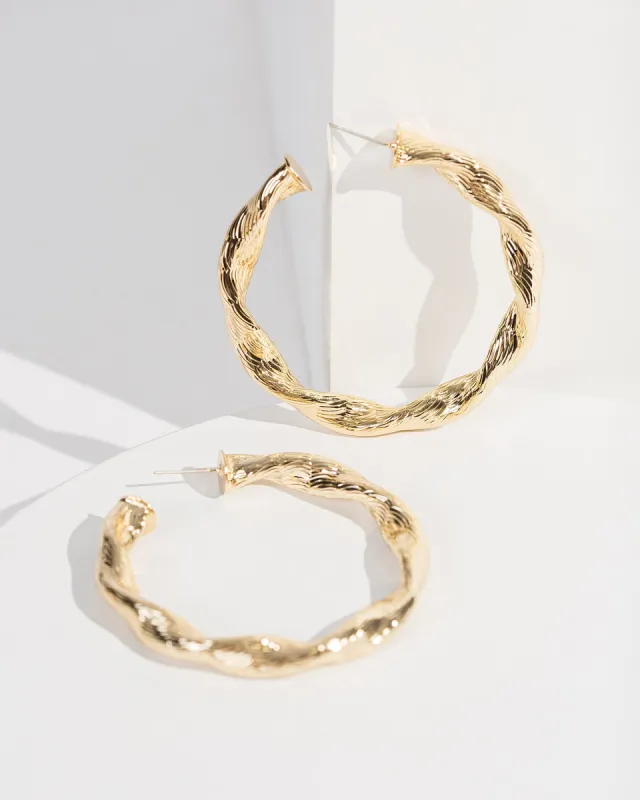 Gold Textured Twisted Hoops Earrings sold by Collete Hayman