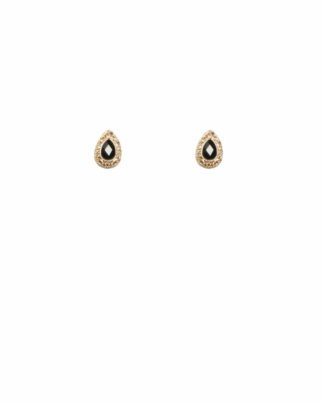 Black Gold Tone Stone Filigree Outer Teardrop  Earrings sold by Collete Hayman