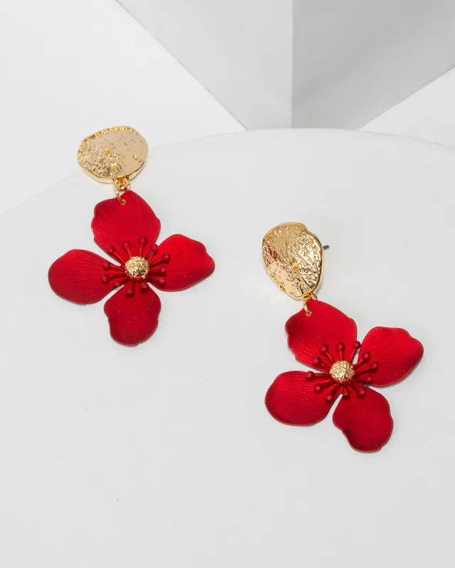 Red Coated Statement Flower Earrings sold by Collete Hayman