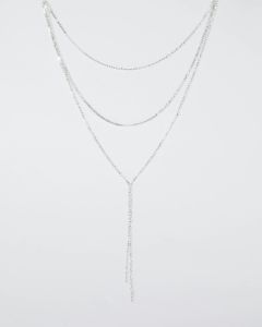 Silver Thin Diamante Multi Layered Lariat Necklace sold by Collete Hayman