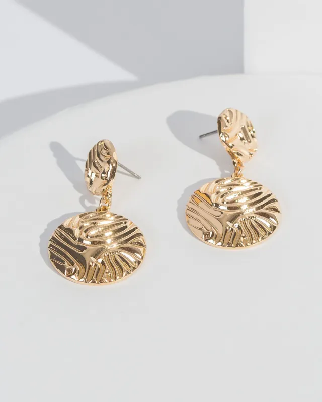 Gold Textured Disc Drop Earrings sold by Collete Hayman