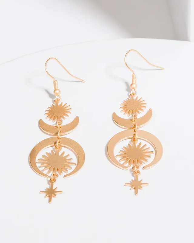 Gold Star & Crescent Drop Earrings sold by Collete Hayman