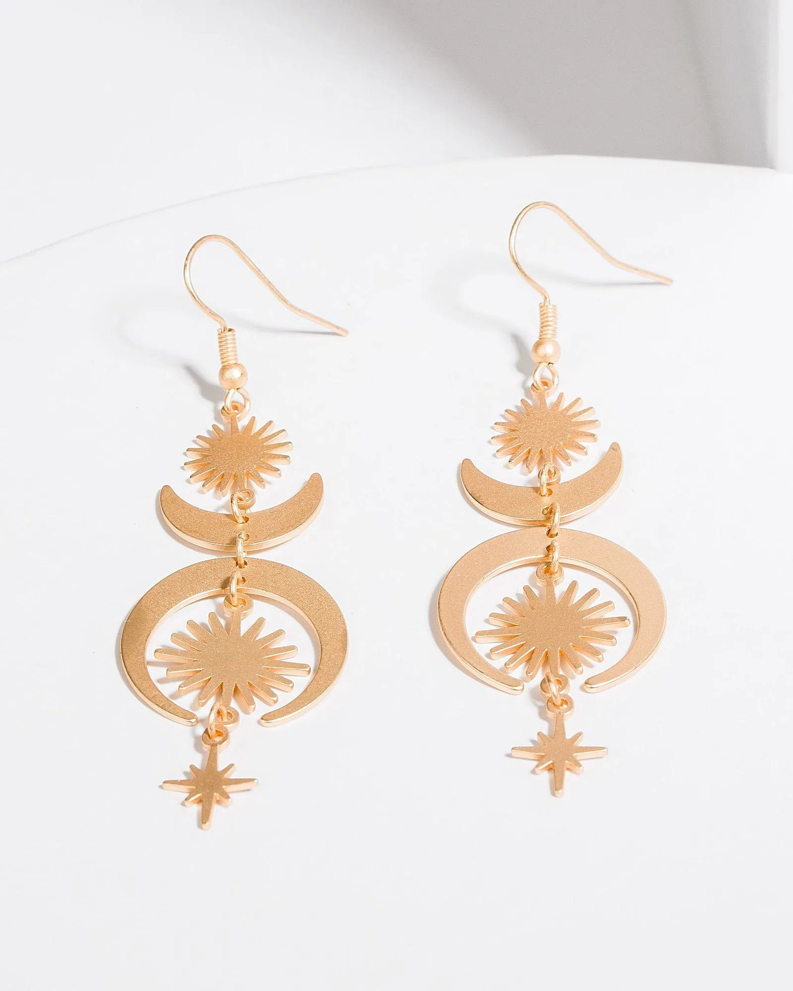 Gold Star & Crescent Drop Earrings sold by Collete Hayman