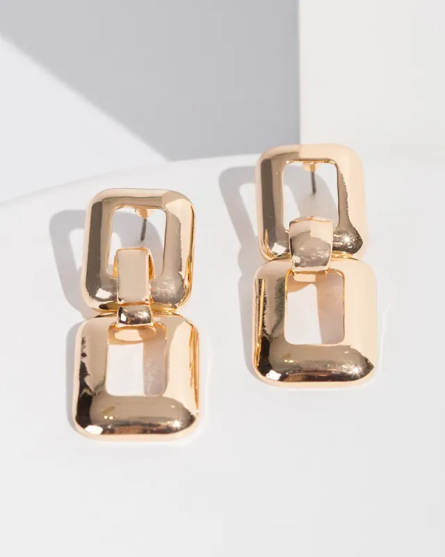 Gold Double Square Chain Drop Earrings sold by Collete Hayman