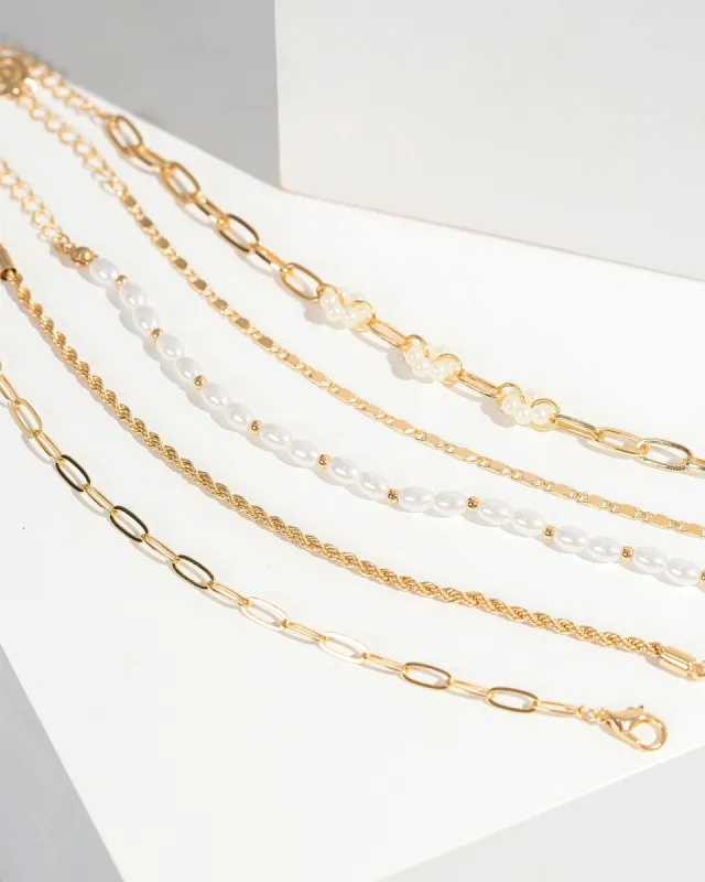 Gold Pearl Fine Chain Bracelet Pack sold by Collete Hayman