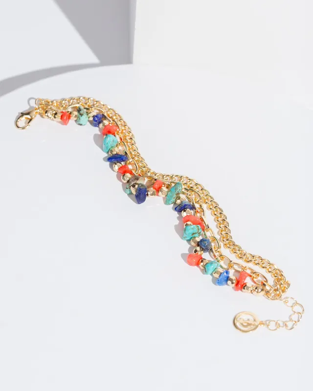 Multi Colour Beaded Stone Charm Bracelet sold by Collete Hayman