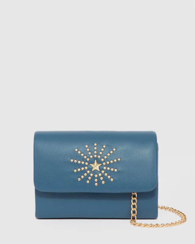 Blue Arabella Chain Clutch Bag sold by Collete Hayman
