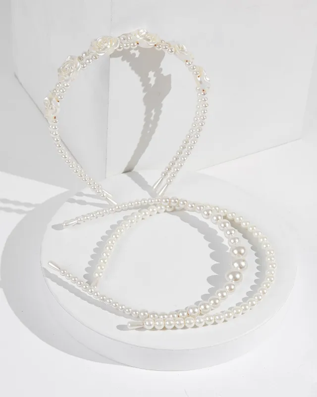 White 3 Pack Pearl Flower Headband sold by Collete Hayman