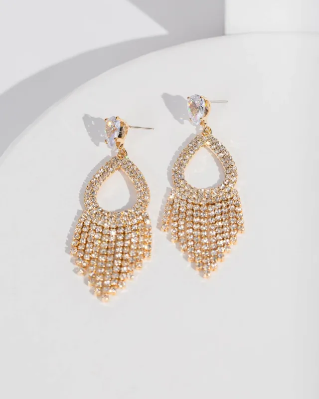 Gold Crystal Drop Tassel Earrings sold by Collete Hayman