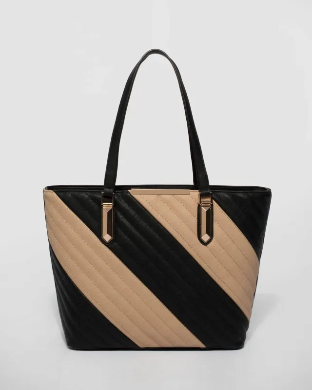 Natural and Black Lynda Panel Tote Bag sold by Collete Hayman