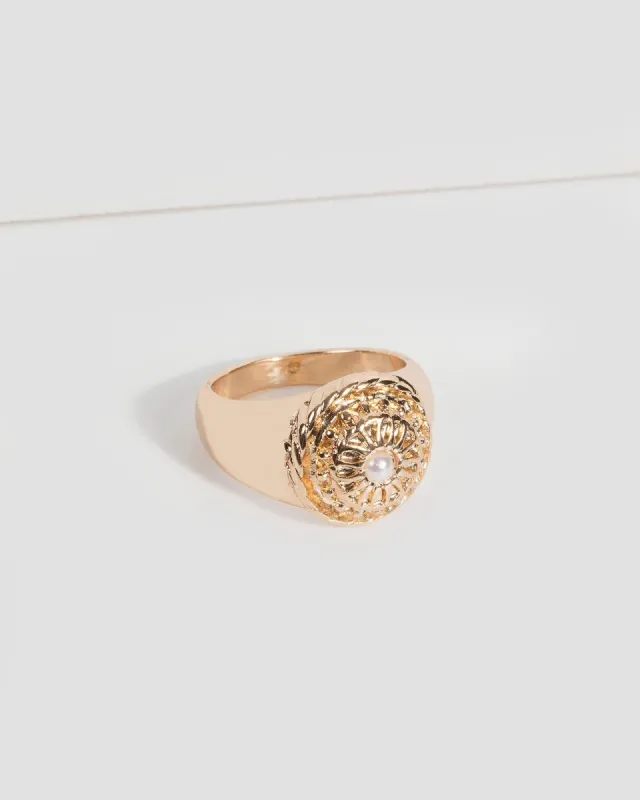 Gold Textured Signet Ring sold by Collete Hayman