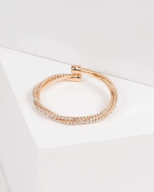 Crystal Gold Tone Twist Diamante Cuff Bracelet sold by Collete Hayman