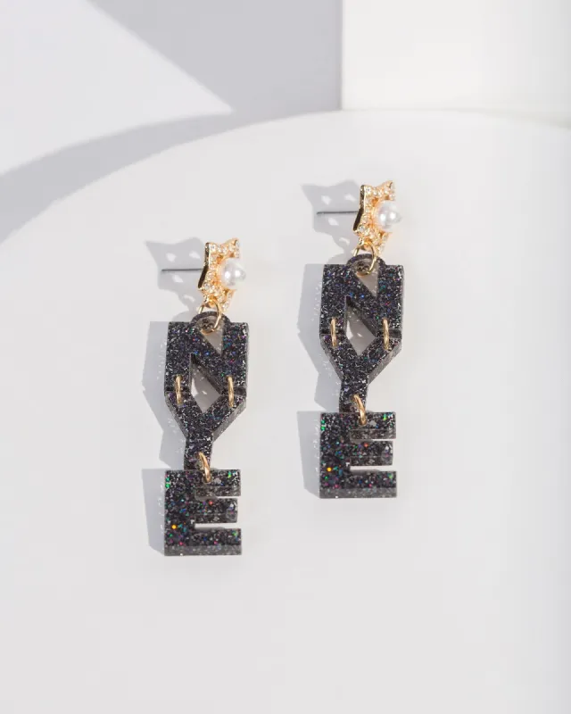 Black Holographic Glitter NYE Earrings sold by Collete Hayman