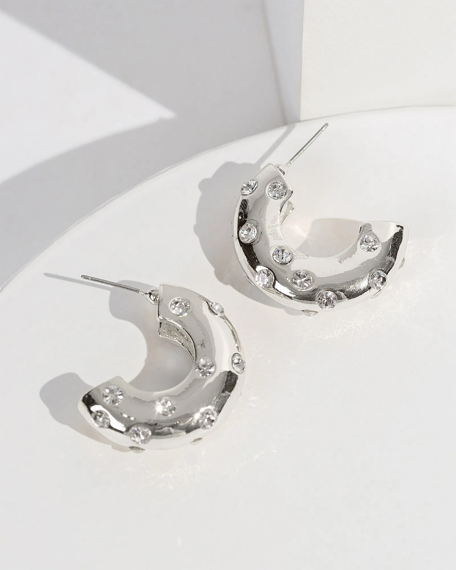 Silver Diamond Studded Chunky Hoop Earrings sold by Collete Hayman
