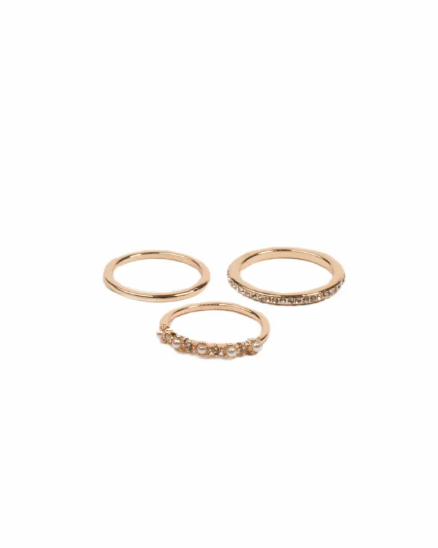 Ivory Gold Tone Pearl And Diamante Fine Ring - Large sold by Collete Hayman