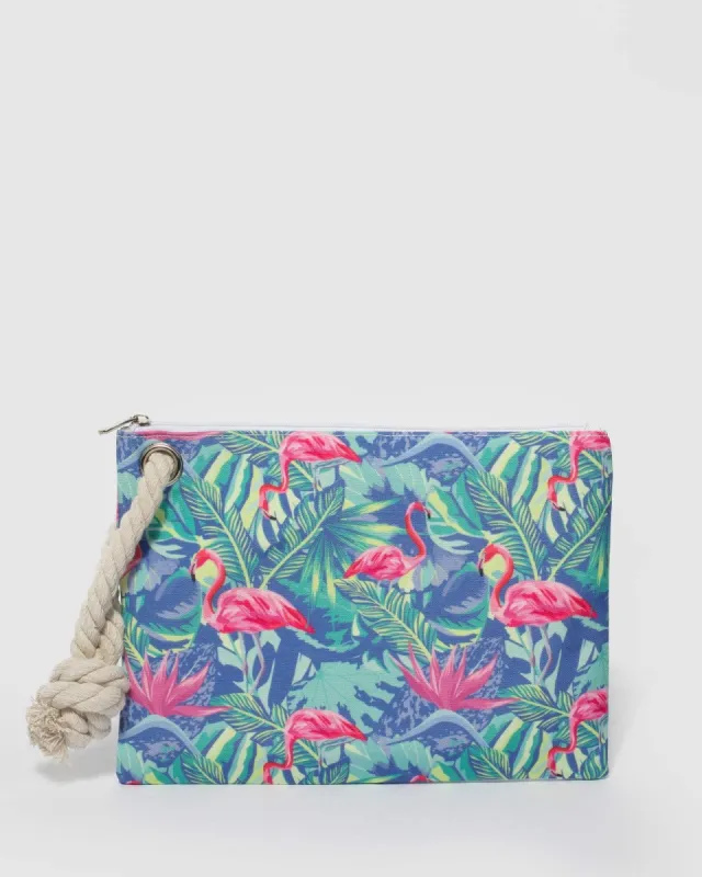 Multi Colour Flamingo Summer Beach Pouch sold by Collete Hayman