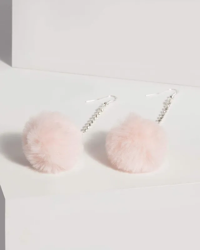 Silver Fluffy Pom Pom Drop Earrings sold by Collete Hayman