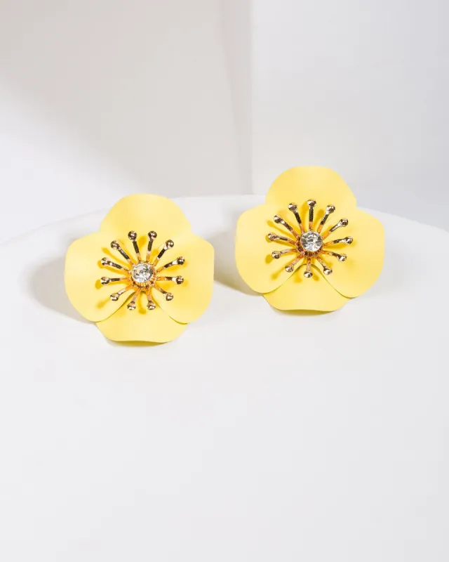 Yellow Crystal Flower Statement Earrings sold by Collete Hayman