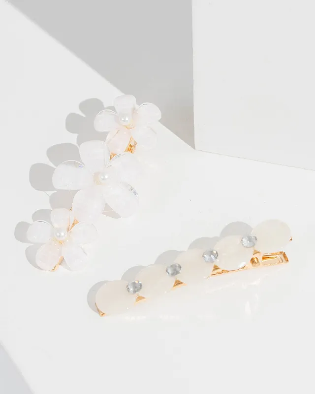 White 2 Pack Triple Flower Detail Hair Slides sold by Collete Hayman