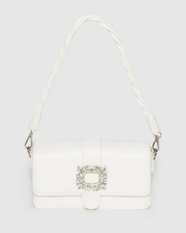 White Francesca Crystal Shoulder Bag sold by Collete Hayman