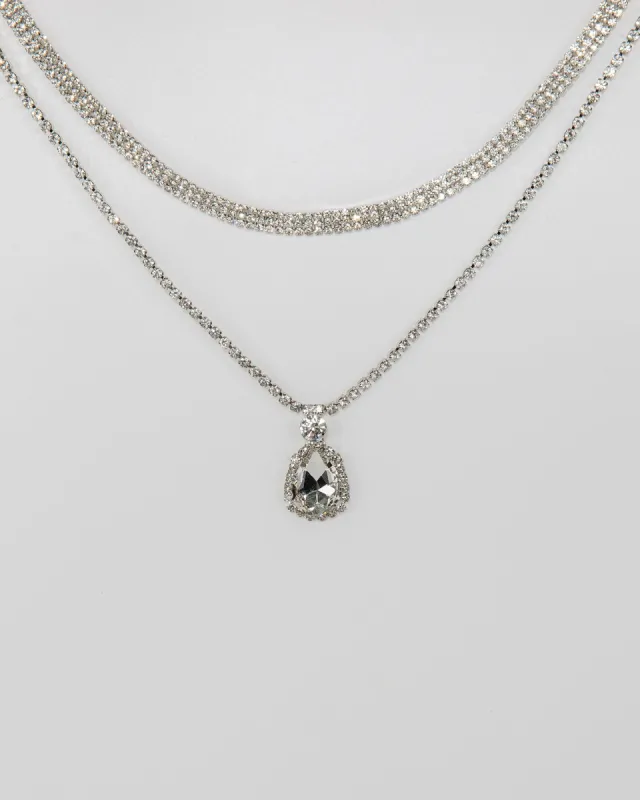 Crystal Chain 2 Layer With Pendant Rhodium Necklace sold by Collete Hayman