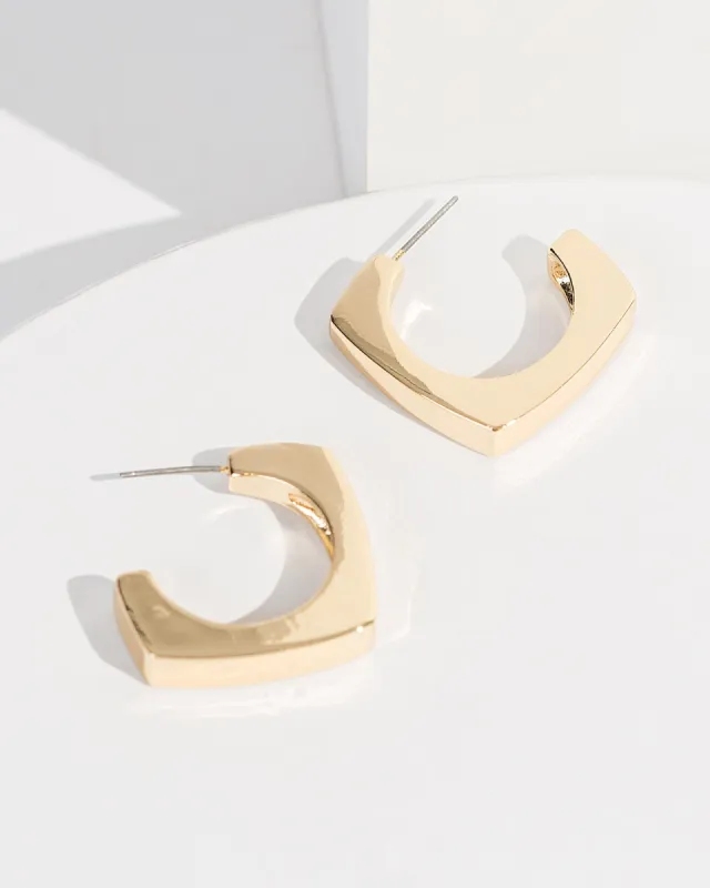 Gold Rounded Square Chunky Hoop Earrings sold by Collete Hayman