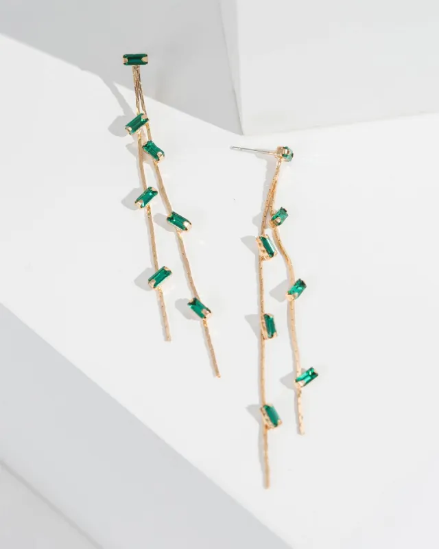 Green Crystal Chain Tassel Earrings sold by Collete Hayman