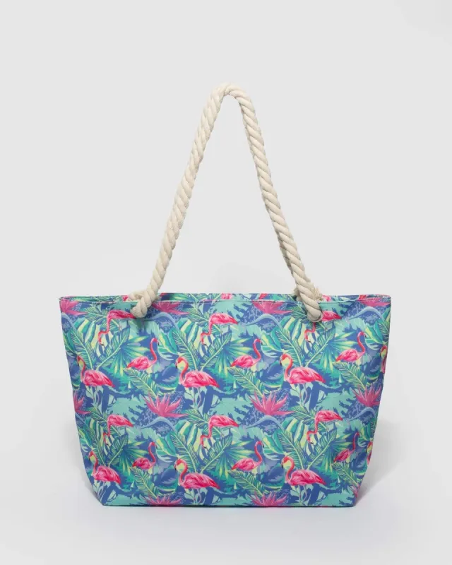 Multi Colour Flamingo Large Summer Beach Bag sold by Collete Hayman