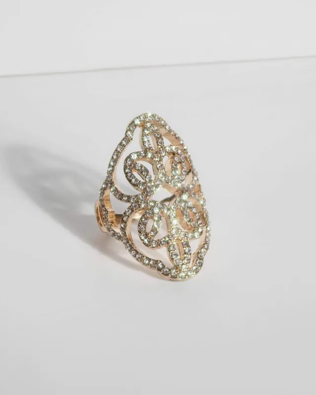 Gold Diamante Pave Filigree Ring sold by Collete Hayman