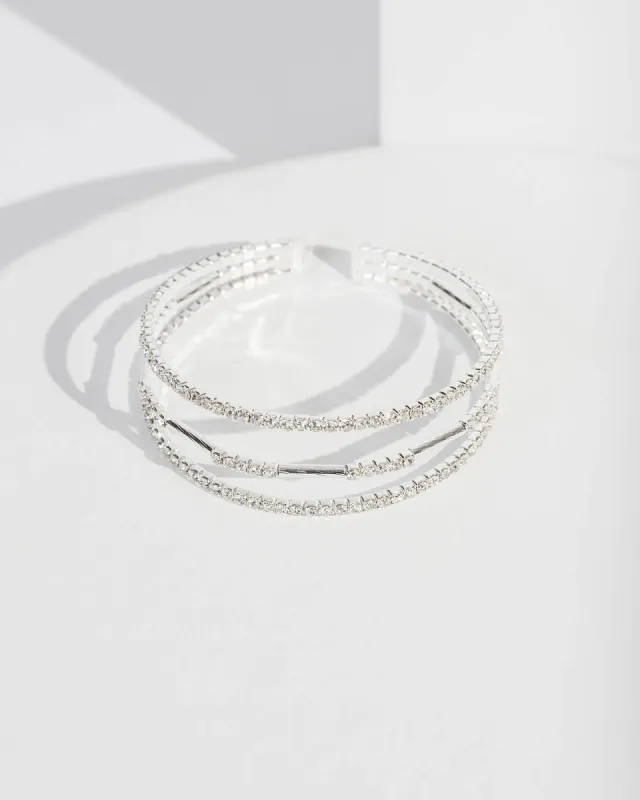 Silver Crystal Triple Row Cuff Bracelet sold by Collete Hayman