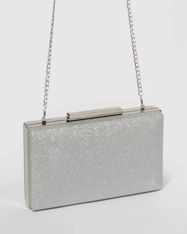Silver Glitter Jaimi Clutch Bag sold by Collete Hayman