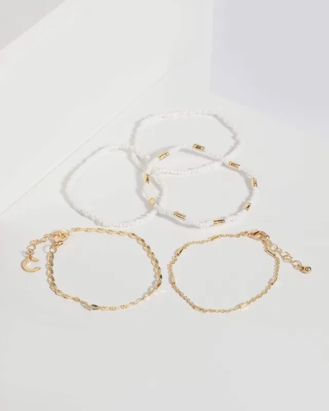 White Beaded Linked Chain Bracelet sold by Collete Hayman