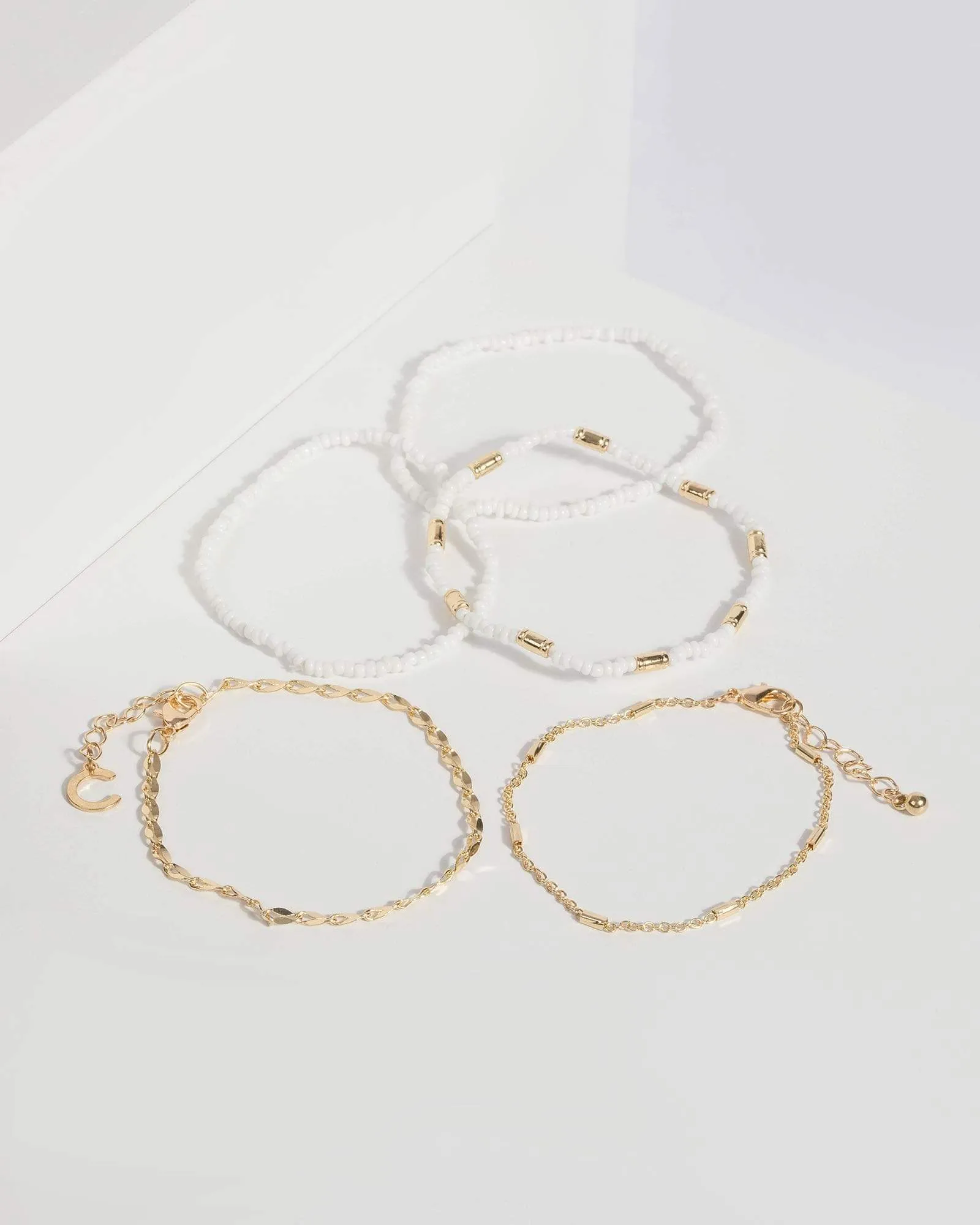 White Beaded Linked Chain Bracelet sold by Collete Hayman