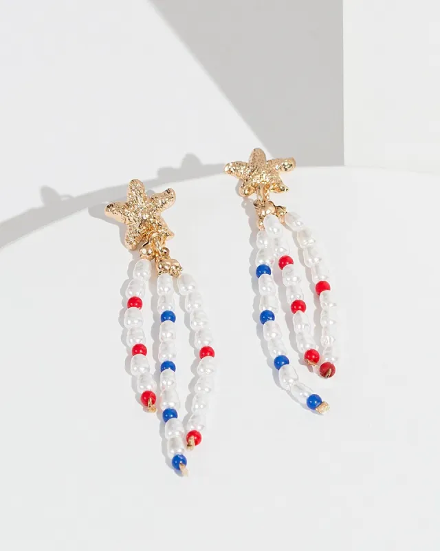 Blue Starfish Beaded Earrings sold by Collete Hayman