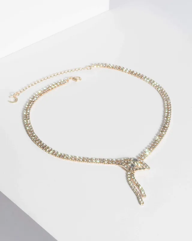Gold Snake Loop Diamante Chain Necklace sold by Collete Hayman