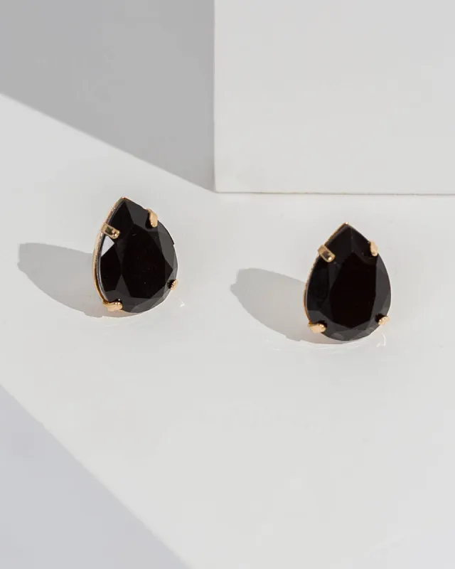 Black Teardrop Crystal Stud Earrings sold by Collete Hayman
