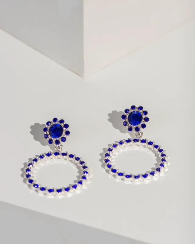 Blue Top Flower Crystal Detail Drop Earrings sold by Collete Hayman