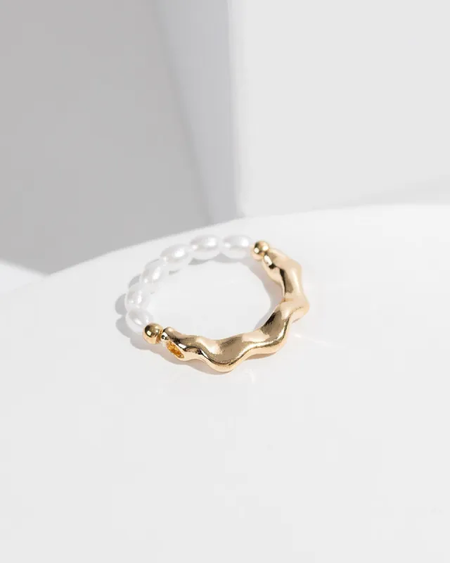 White Textured Metal Pearl Beaded Ring sold by Collete Hayman