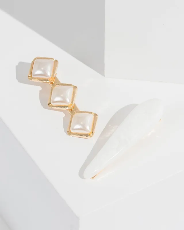 White 2 Pack Different Shape Hair Slides sold by Collete Hayman